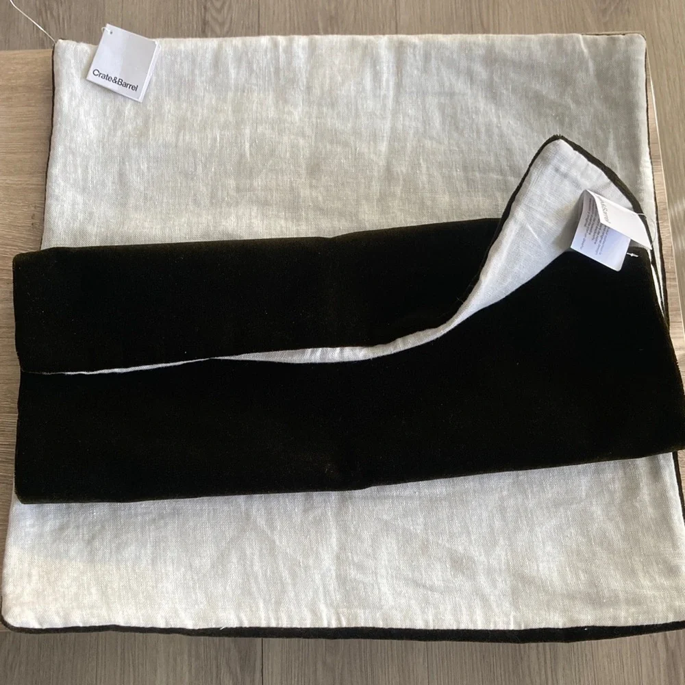 Crate&Barrel Ivory Linen Pillow Cover with martini aceituna